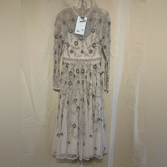 Mac Duggal 10799 NWOT BEADED ILLUSION HIGH NECK LONG SLEEVE A LINE GOWN - Picture 6 of 10